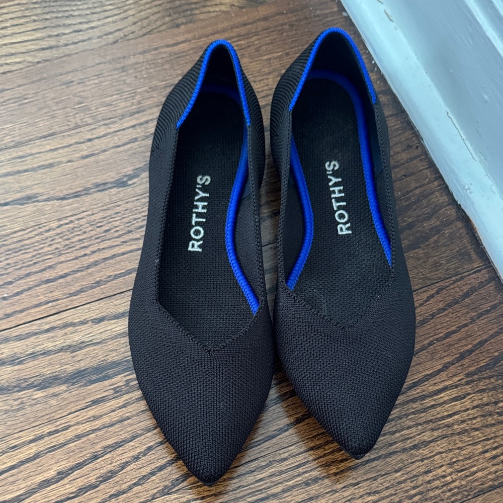 Rothy's Black Flats with Blue Trim